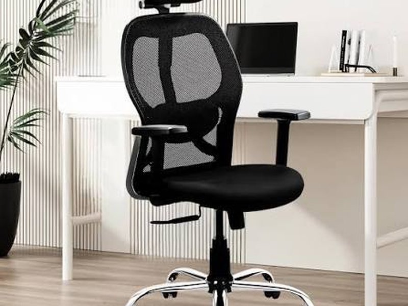 Black high-back mesh chair with headrest